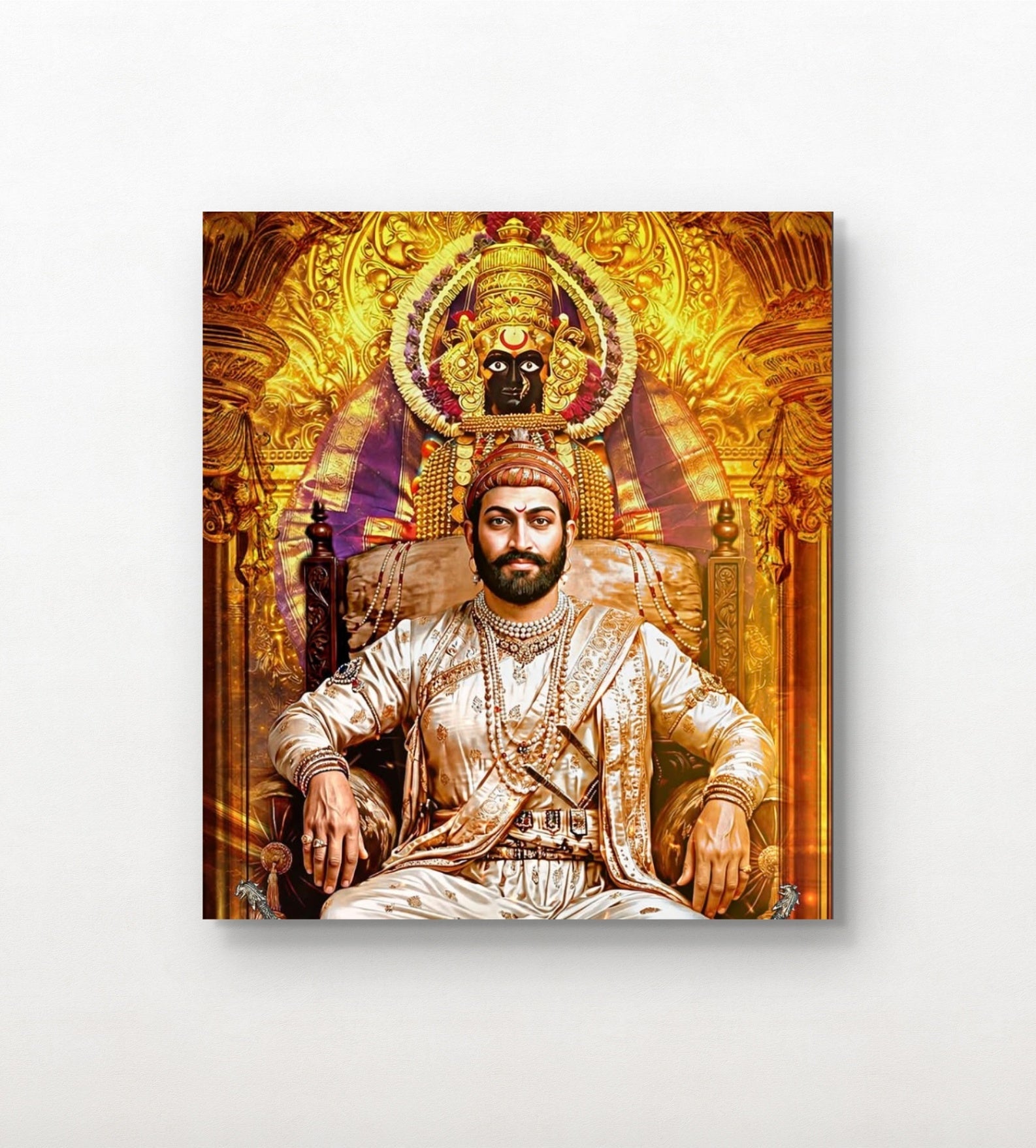 Chhatrapati Shivaji Maharaj And  Goddess Tuljabhawani Canvas Wall Art
